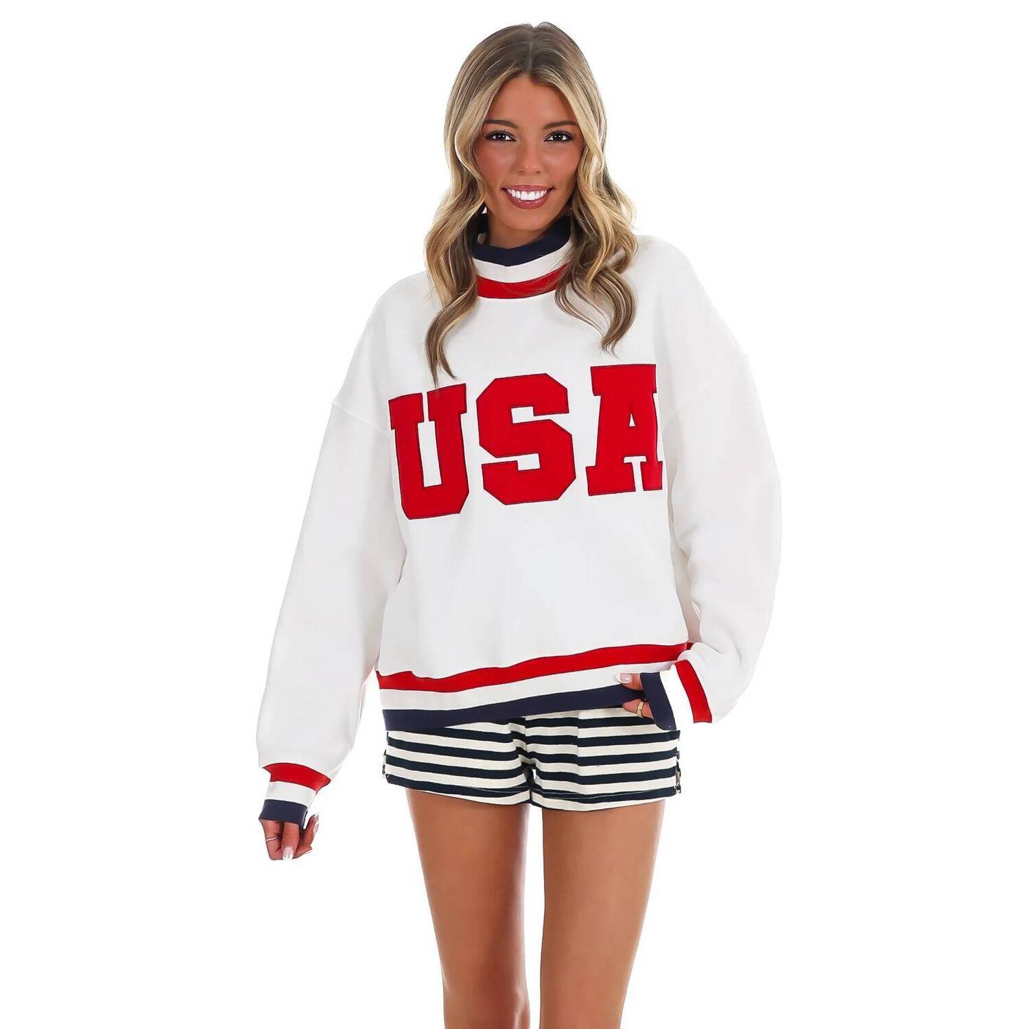 New Pretty Follies Usa Letter Print Contrast Sweatshirt In White
